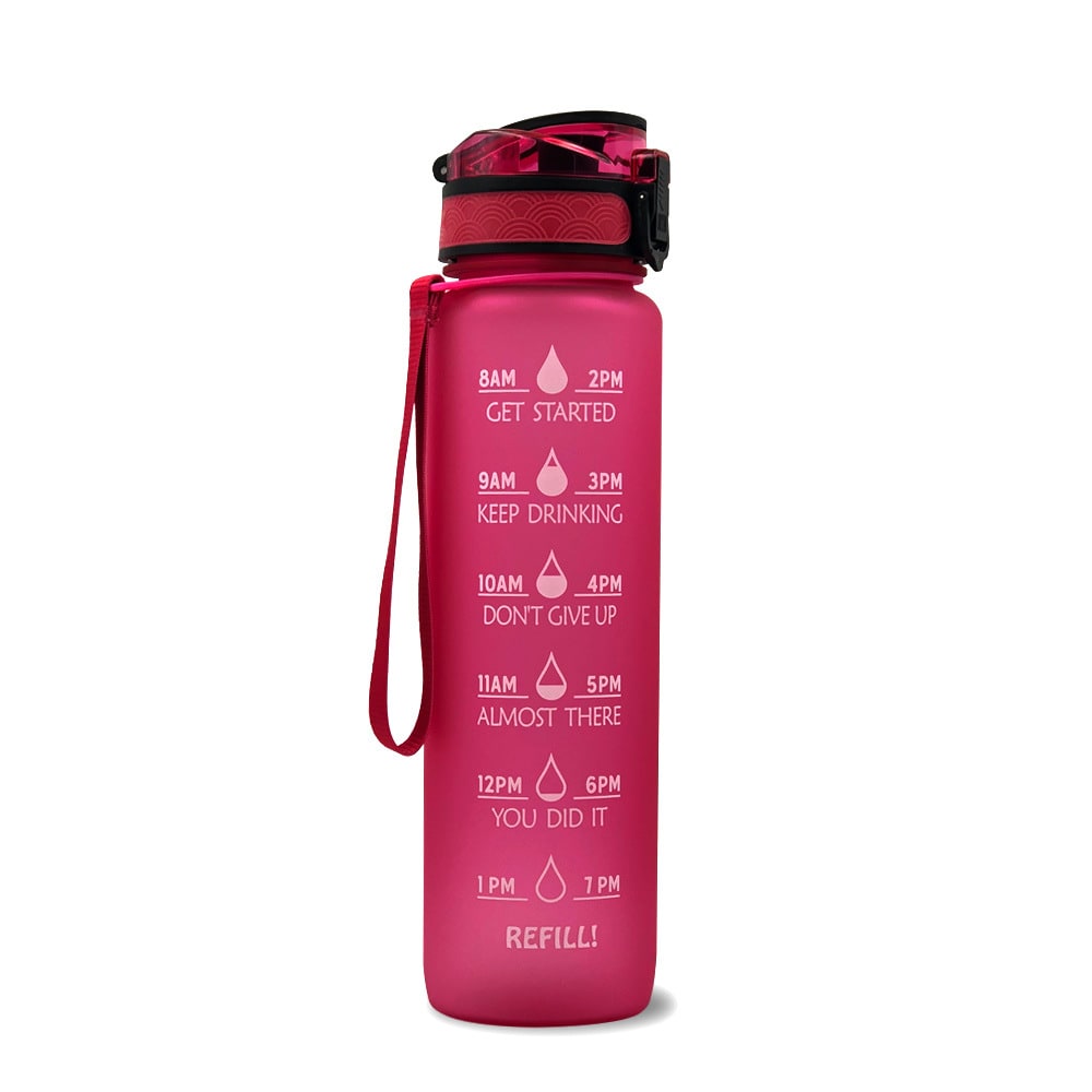 Women's Motivational Water Bottle with Time Markers Flip-Top Lid and 1l Capacity Glass - Image 34