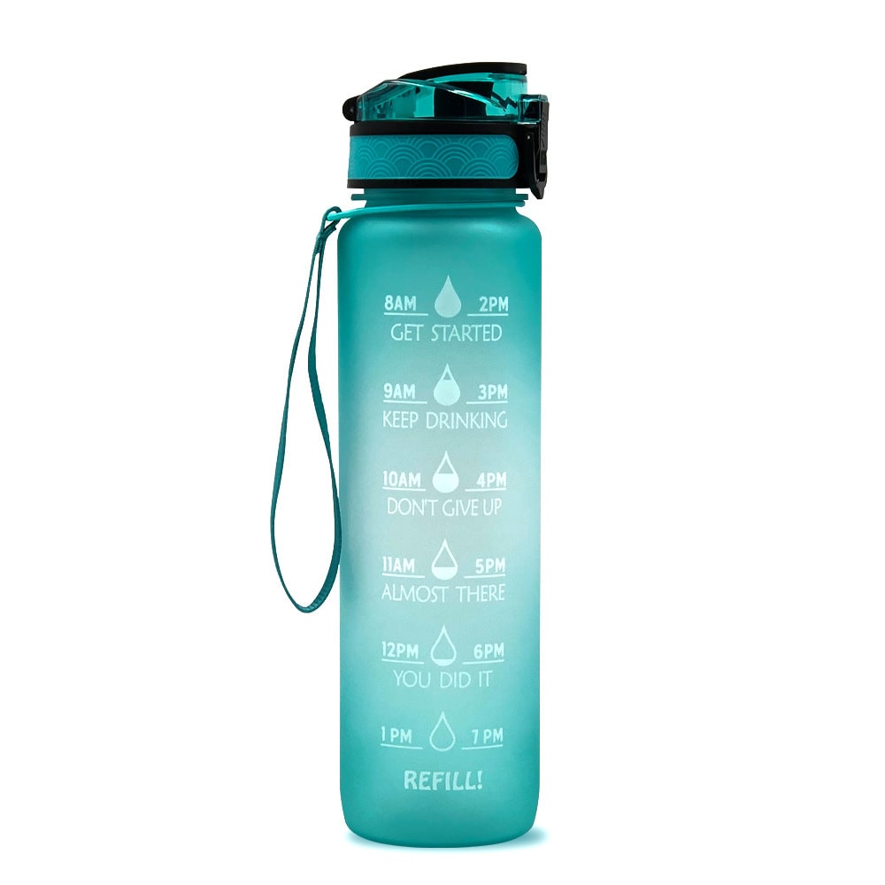 Women's Motivational Water Bottle with Time Markers Flip-Top Lid and 1l Capacity Glass - Image 35