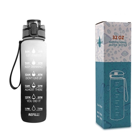 Women's Motivational Water Bottle with Time Markers Flip-Top Lid and 1l Capacity Glass - Image 36