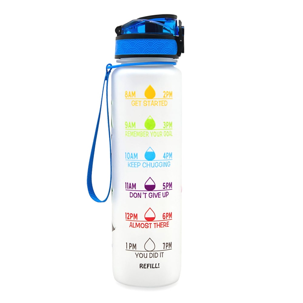 Women's Motivational Water Bottle with Time Markers Flip-Top Lid and 1l Capacity Glass - Image 37