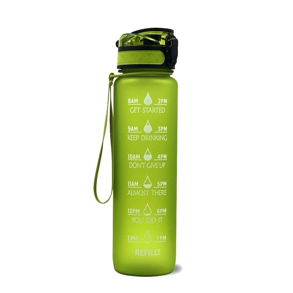 Women's Motivational Water Bottle with Time Markers Flip-Top Lid and 1l Capacity Glass - Image 39