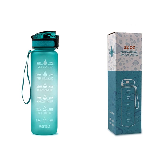Women's Motivational Water Bottle with Time Markers Flip-Top Lid and 1l Capacity Glass - Image 40