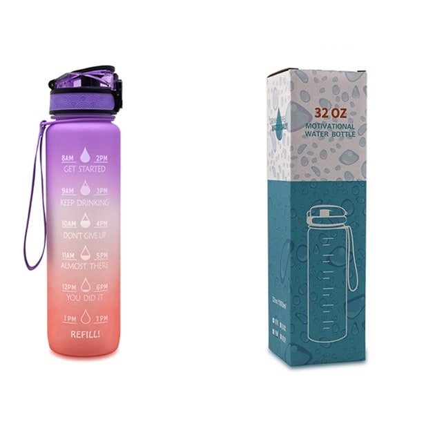 Women's Motivational Water Bottle with Time Markers Flip-Top Lid and 1l Capacity Glass - Image 42