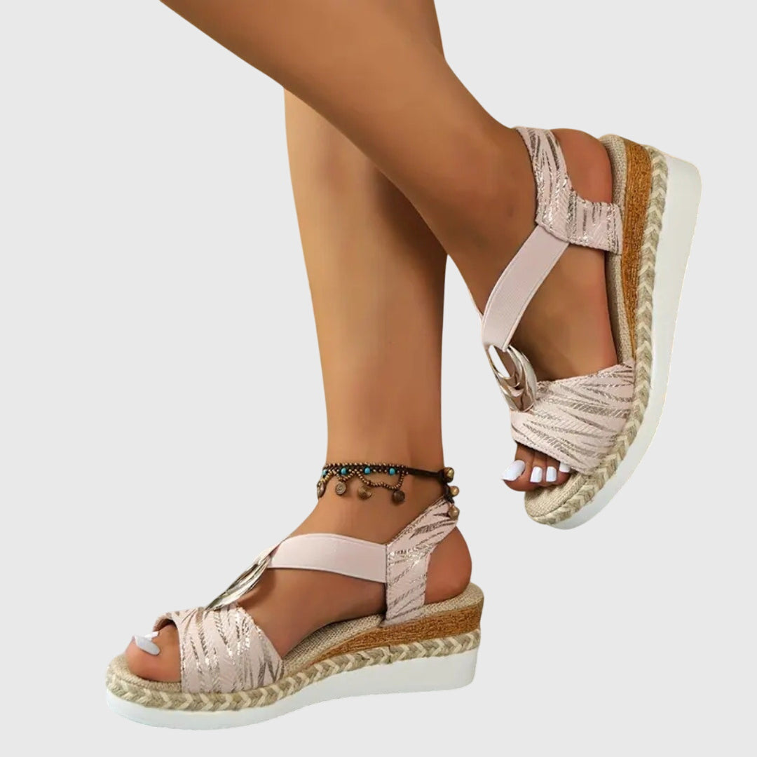 Women's Open-Toe Platform Espadrille Sandals with Ring Detail — back view