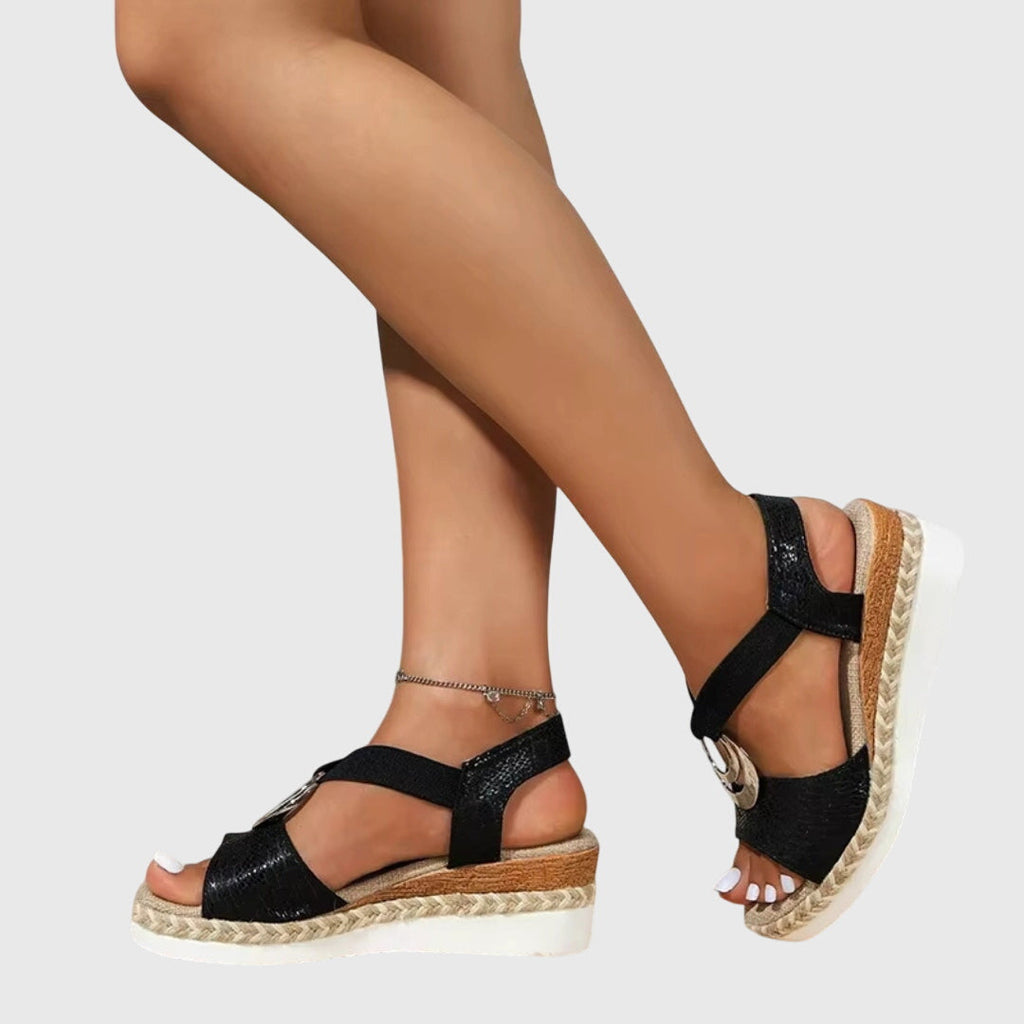 Women's Open-Toe Platform Espadrille Sandals with Ring Detail — close-up