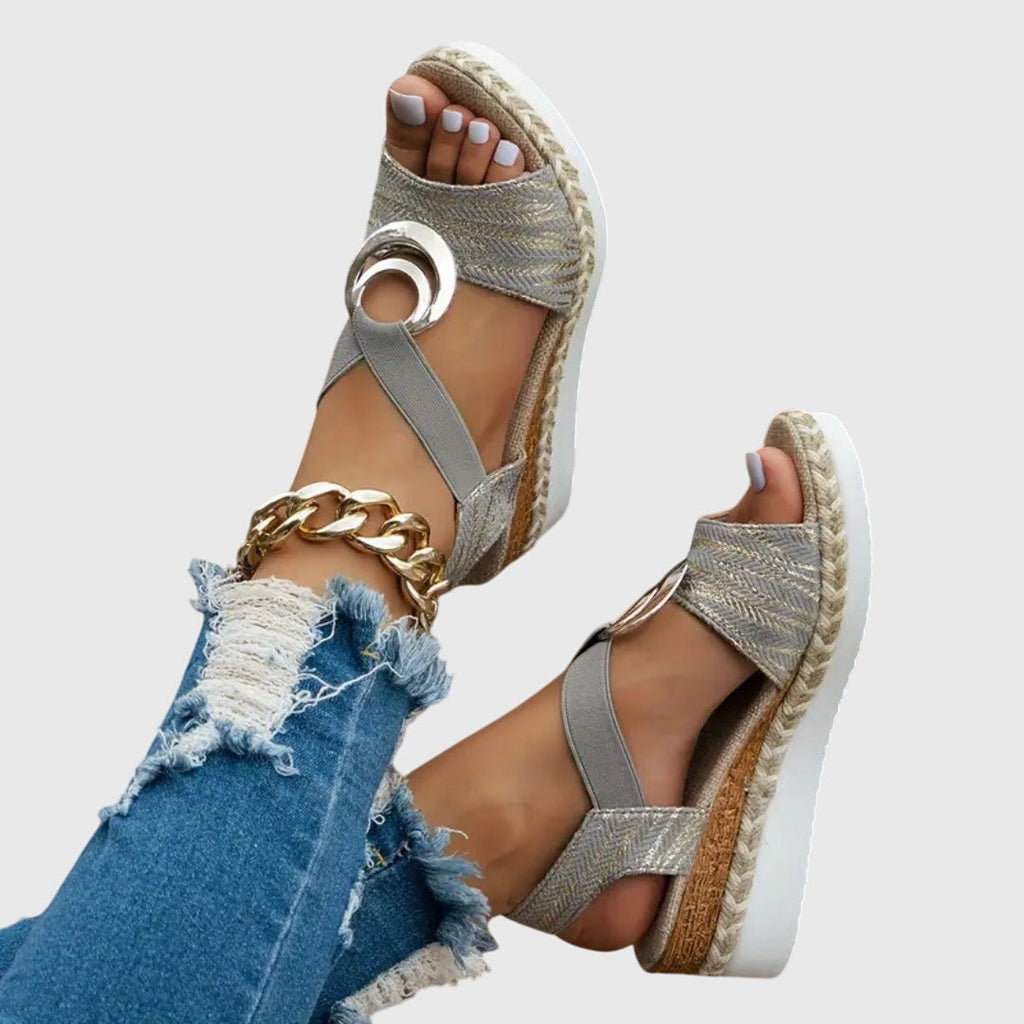 Women's Open-Toe Platform Espadrille Sandals with Ring Detail — detail view