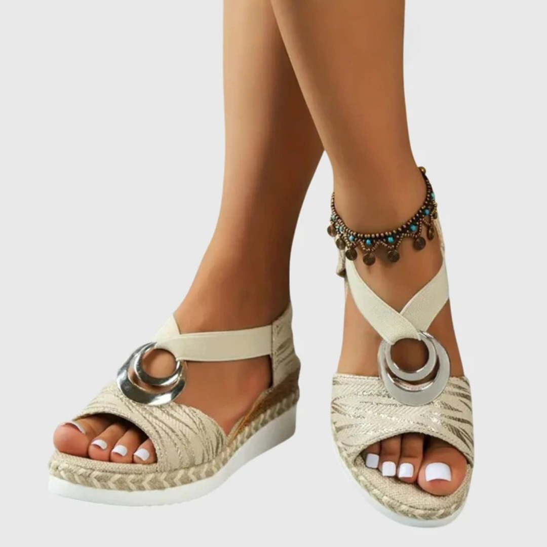 Women's Open-Toe Platform Espadrille Sandals with Ring Detail — fabric detail