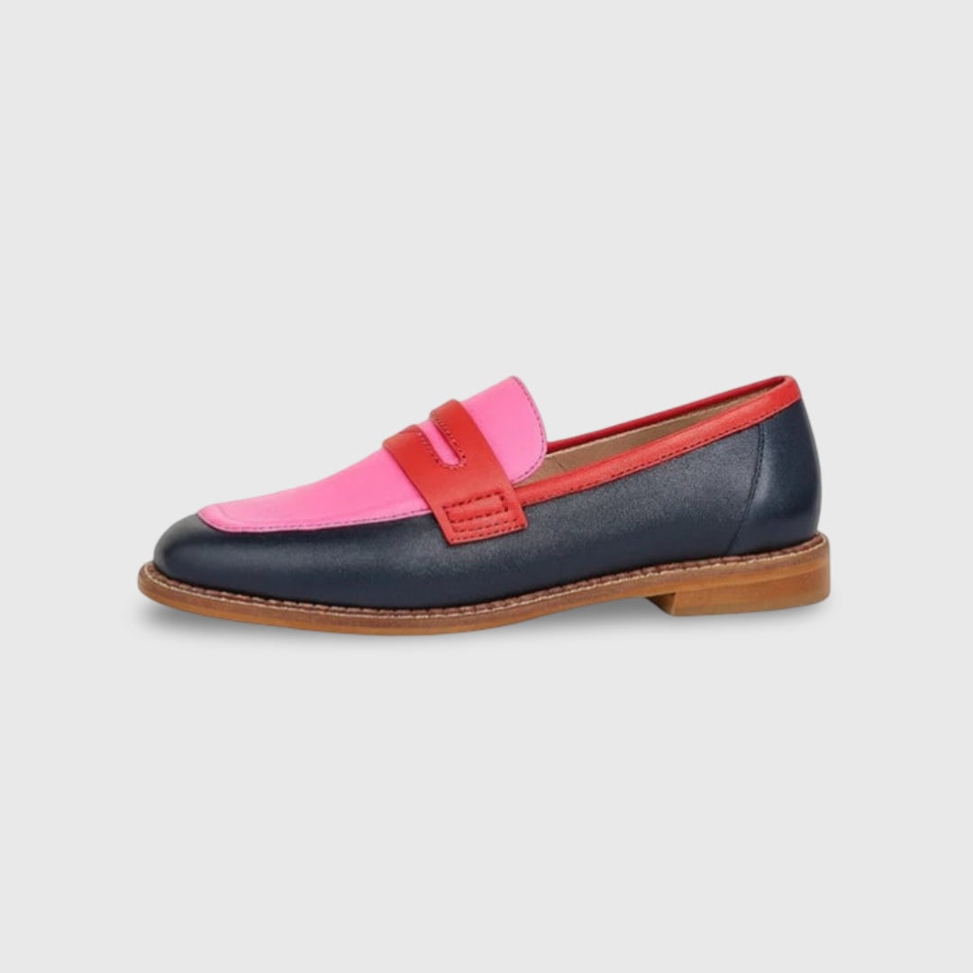 Womens Penny Loafers Slip-On Leather Colorblock Rounded Toe Shoes - Image 2