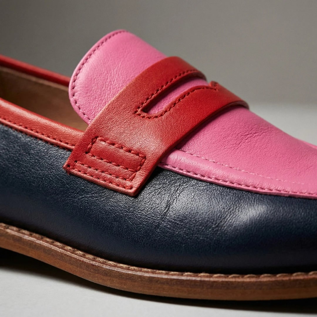 Womens Penny Loafers Slip-On Leather Colorblock Rounded Toe Shoes - Image 3