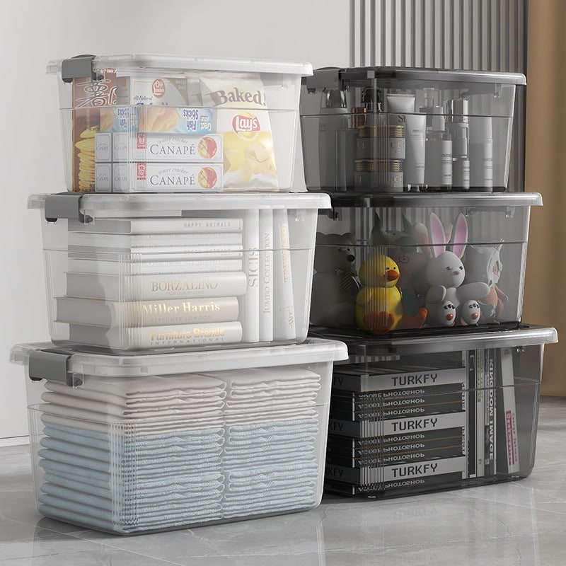 Women's Plastic Storage Bins with Lids Transparent Stackable Containers with Latching and Folding Handle - Image 1