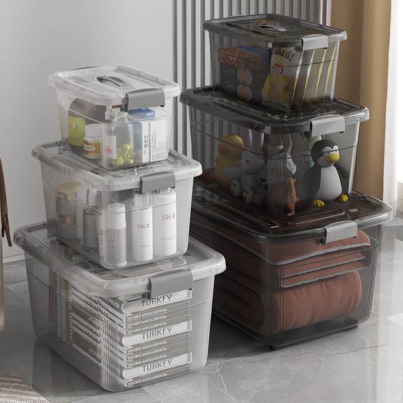 Women's Plastic Storage Bins with Lids Transparent Stackable Containers with Latching and Folding Handle - Image 2