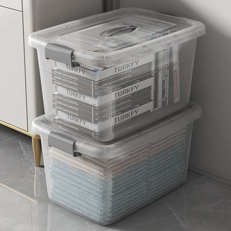 Women's Plastic Storage Bins with Lids Transparent Stackable Containers with Latching and Folding Handle - Image 3