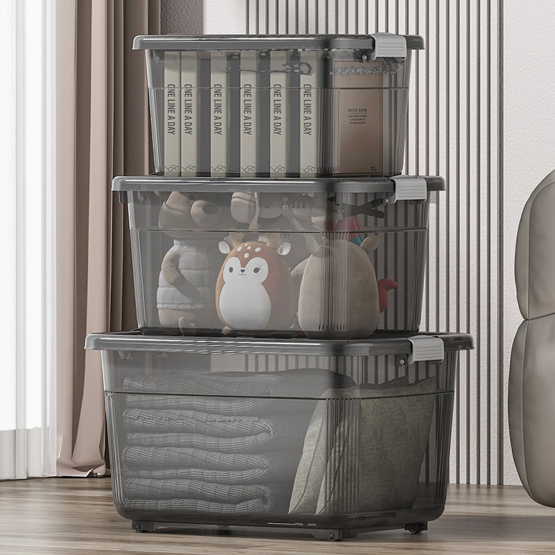Women's Plastic Storage Bins with Lids Transparent Stackable Containers with Latching and Folding Handle - Image 7