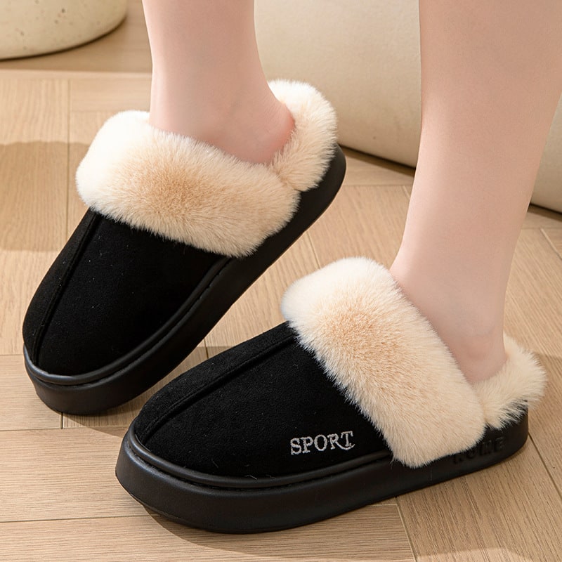 Women's Platform Slippers with Faux Suede Fur Lining and Thick Sole for Bedroom - Image 1
