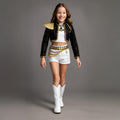 Women's Pop Star and Rock Costume with Sequined Jacket Gold Chains and Coin Belt - Image 1