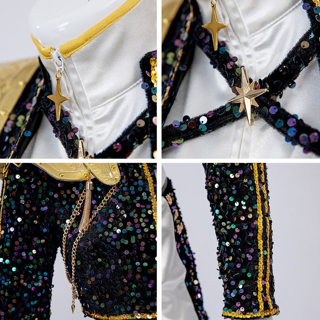 Women's Pop Star and Rock Costume with Sequined Jacket Gold Chains and Coin Belt - Image 18