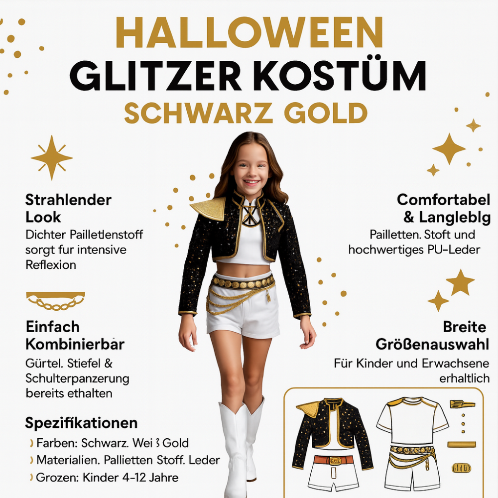 Women's Pop Star and Rock Costume with Sequined Jacket Gold Chains and Coin Belt - Image 3