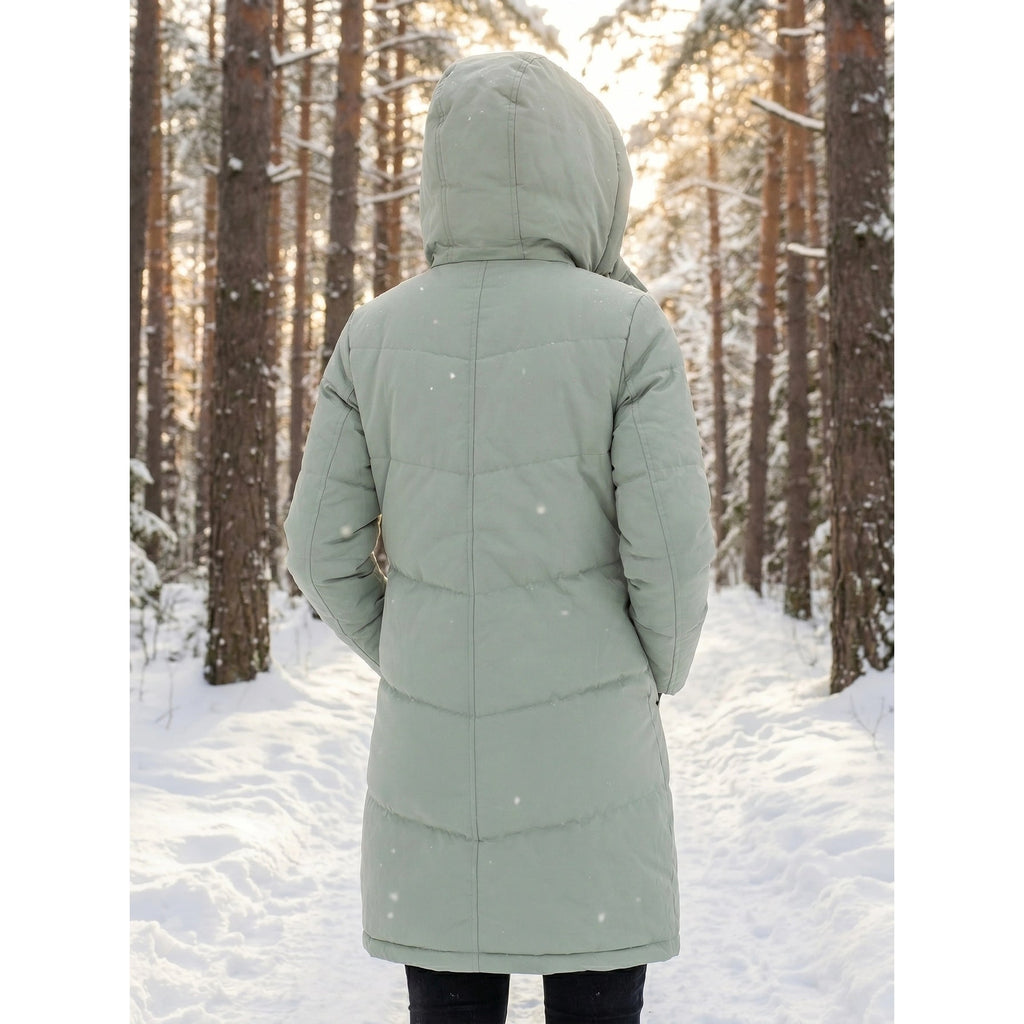 Women's Puffer Coat with Quilted Design Fleece-Lined Hood and Drawstring - Image 5