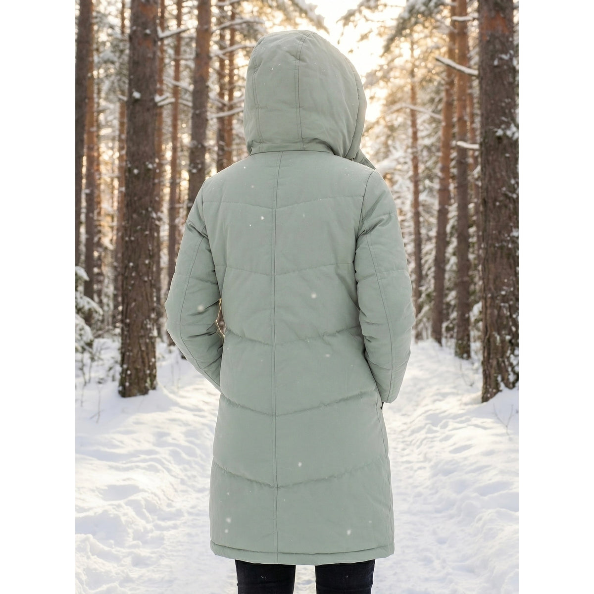 Women's Puffer Coat with Quilted Design Fleece-Lined Hood and Drawstring - Image 5