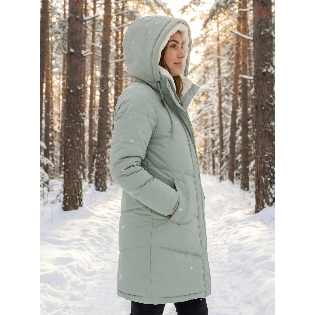 Women's Puffer Coat with Quilted Design Fleece-Lined Hood and Drawstring - Image 6