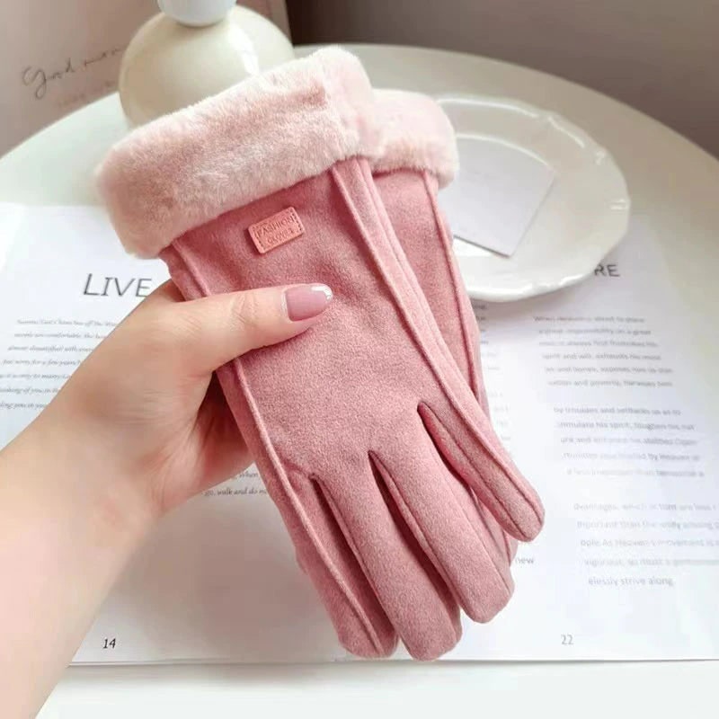 Women's Rechargeable Electric Heated Gloves with USB Power Faux Suede and Fur Trim - Image 2