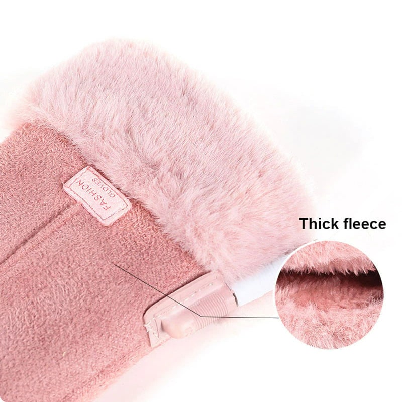 Women's Rechargeable Electric Heated Gloves with USB Power Faux Suede and Fur Trim - Image 4