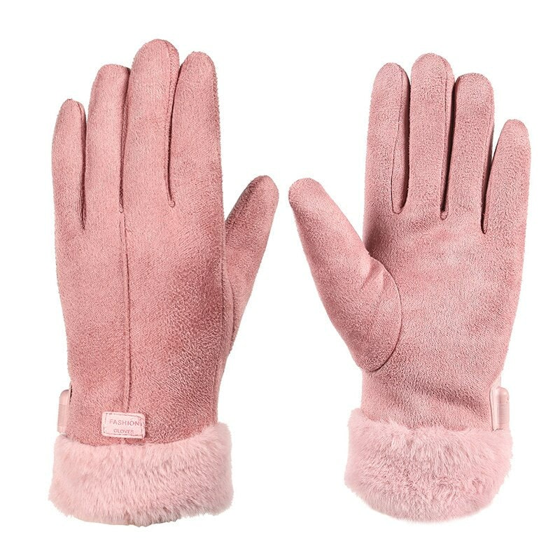 Women's Rechargeable Electric Heated Gloves with USB Power Faux Suede and Fur Trim - Image 5