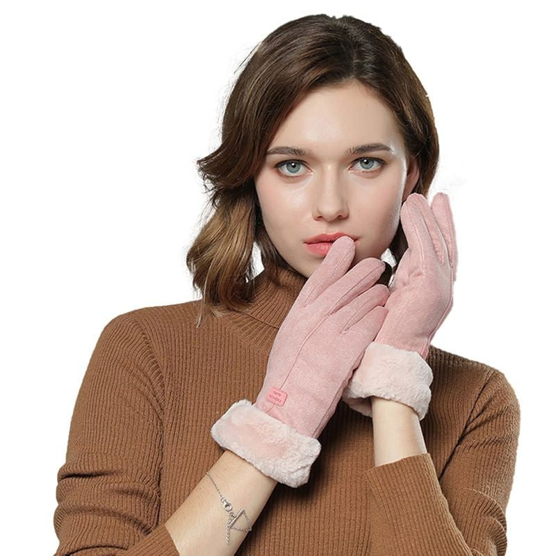 Women's Rechargeable Electric Heated Gloves with USB Power Faux Suede and Fur Trim - Image 6