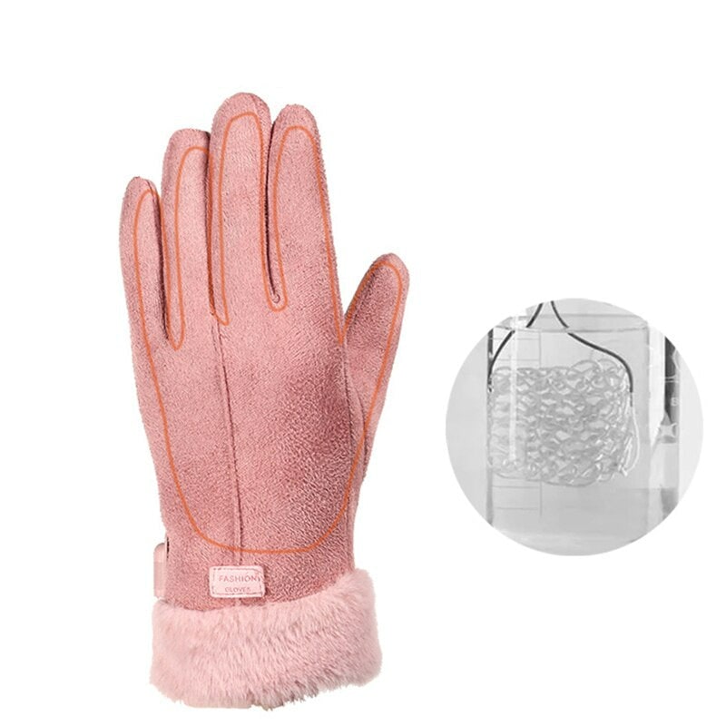 Women's Rechargeable Electric Heated Gloves with USB Power Faux Suede and Fur Trim - Image 7