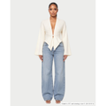 Women's Ribbed Knit Cardigan with Flared Sleeves and Asymmetric Hem - Image 1