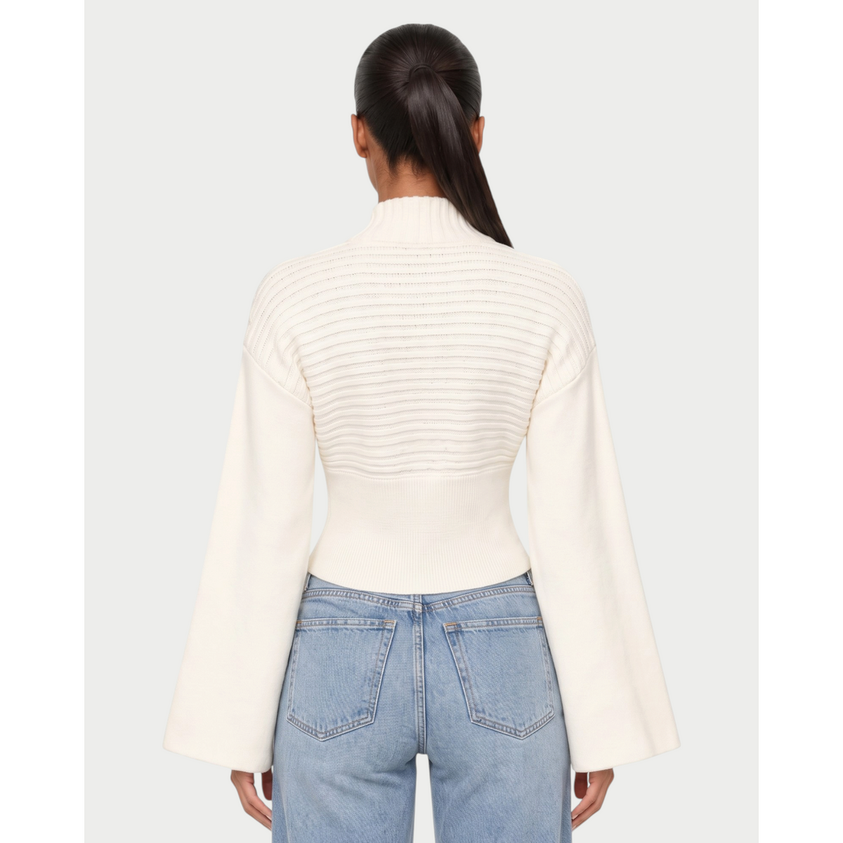 Women's Ribbed Knit Cardigan with Flared Sleeves and Asymmetric Hem - Image 5