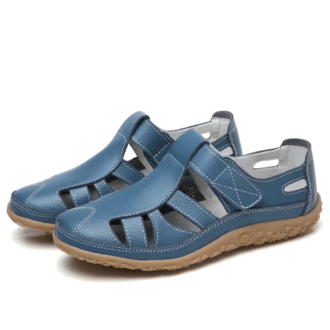 Womens Sandals Closed Toe Leather Adjustable Strap Cutout Summer Walking - Image 1