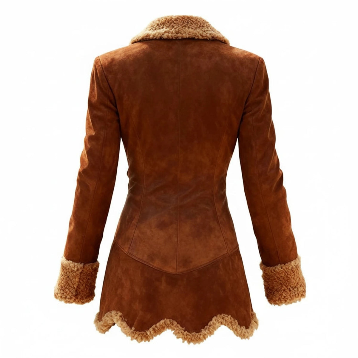 Women's Shearling Jacket with Faux Suede and Fur Trim Fitted Coat - Image 2