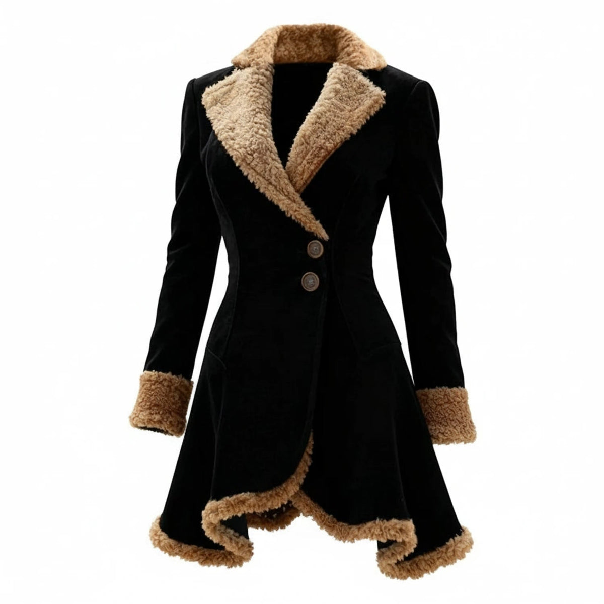 Women's Shearling Jacket with Faux Suede and Fur Trim Fitted Coat - Image 3