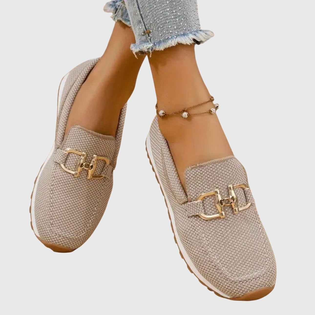 Women's Slip-On Loafers with Metal Buckle Detail — back view