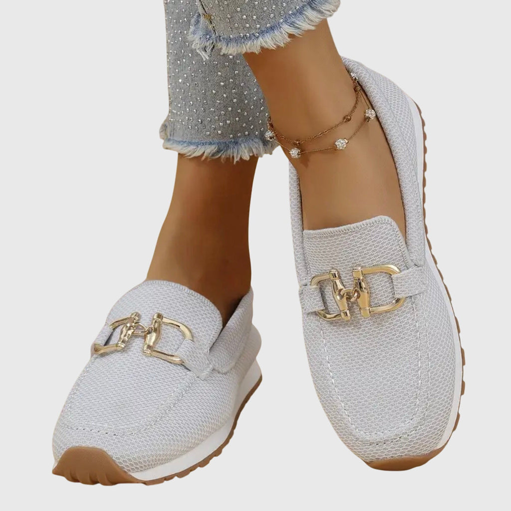 Women's Slip-On Loafers with Metal Buckle Detail — detail view