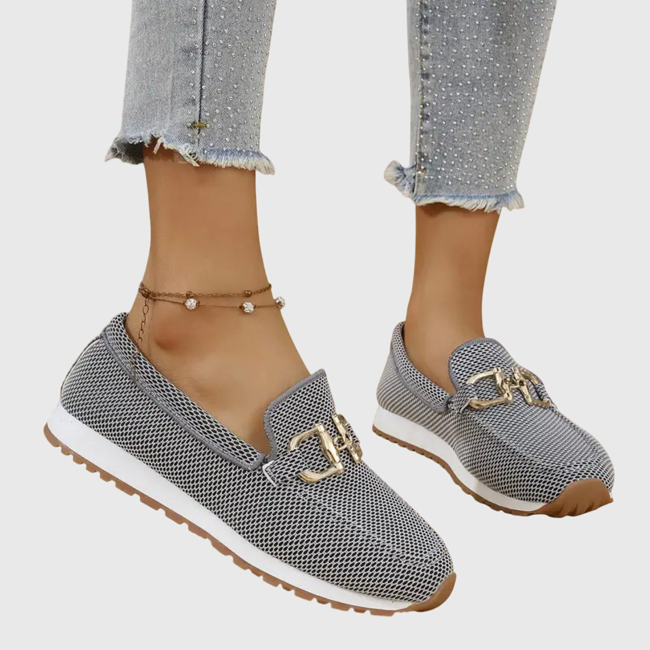 Women's Slip-On Loafers with Metal Buckle Detail — side view