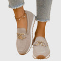 Women's Slip-On Loafers with Metal Buckle Detail — styling detail