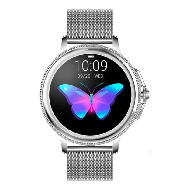Womens Smartwatch Round Metal Mesh Strap Waterproof Rechargeable Ladies - Image 2