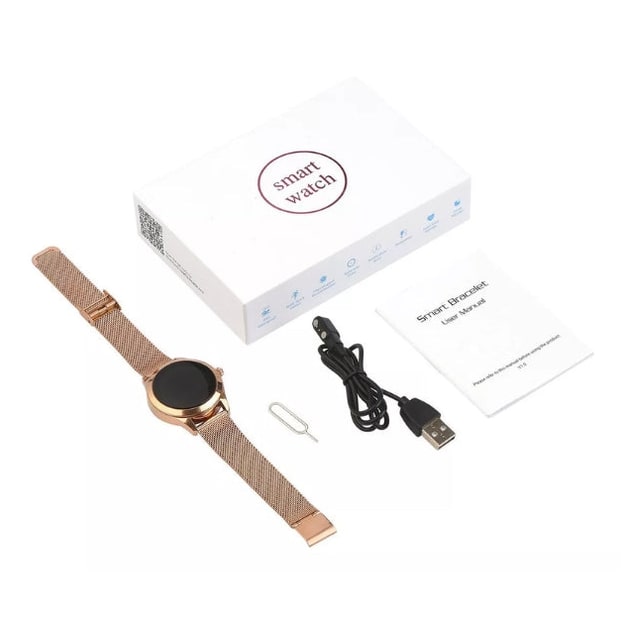 Womens Smartwatch Round Metal Mesh Strap Waterproof Rechargeable Ladies - Image 4