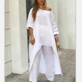Womens Two Piece Matching Pants Set Linen Long Sleeve Tunic Oversized - Image 1