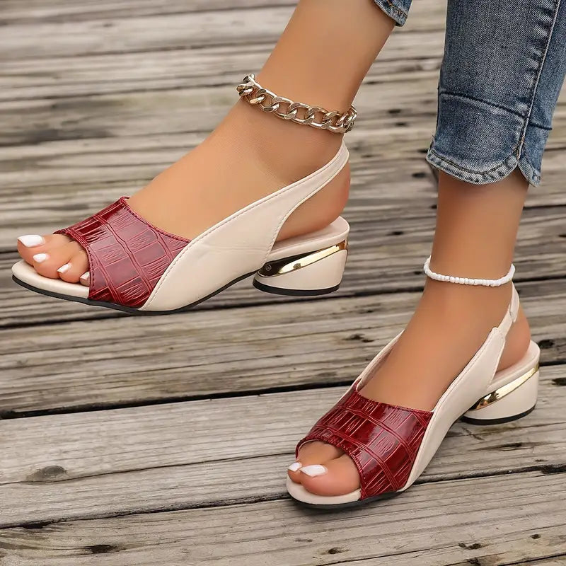 Women's Two-Tone Slingback Block Heel Sandals — back view
