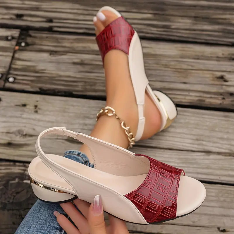 Women's Two-Tone Slingback Block Heel Sandals — side view