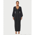 Women's V-Neck Ribbed Knit Maxi Dress with Button Front and Balloon Sleeves - Image 1