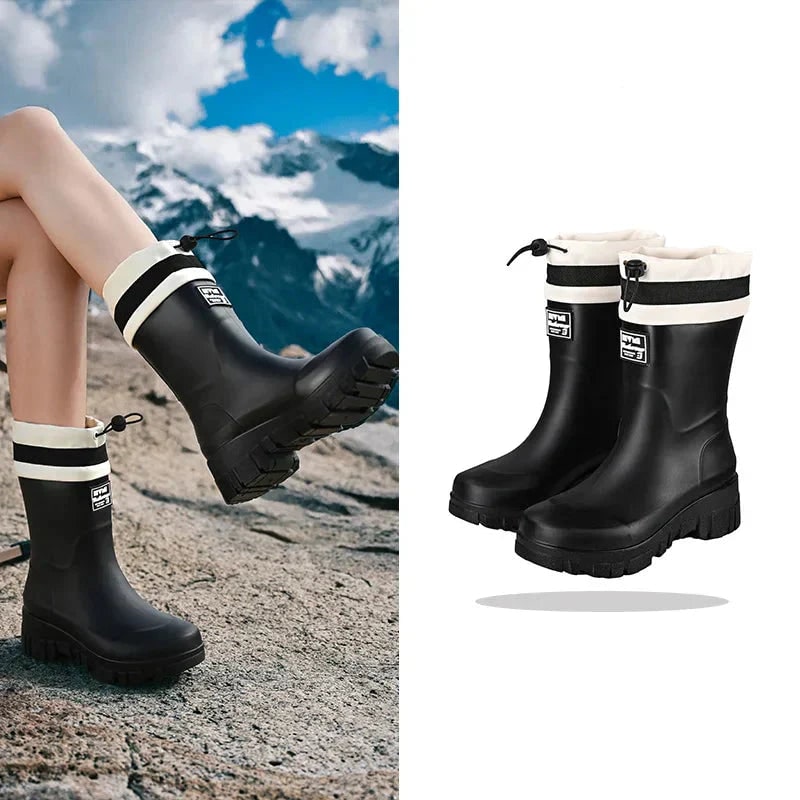 Women's Waterproof Boots with Adjustable Drawstring Collar and Chunky Lug Sole - Image 15