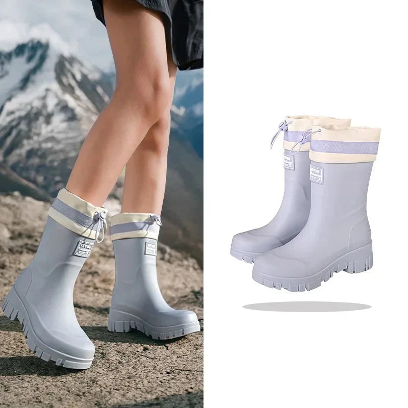 Women's Waterproof Boots with Adjustable Drawstring Collar and Chunky Lug Sole - Image 16