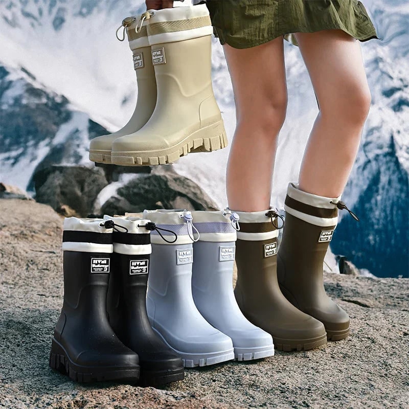 Women's Waterproof Boots with Adjustable Drawstring Collar and Chunky Lug Sole - Image 17