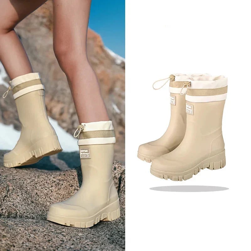 Women's Waterproof Boots with Adjustable Drawstring Collar and Chunky Lug Sole - Image 2