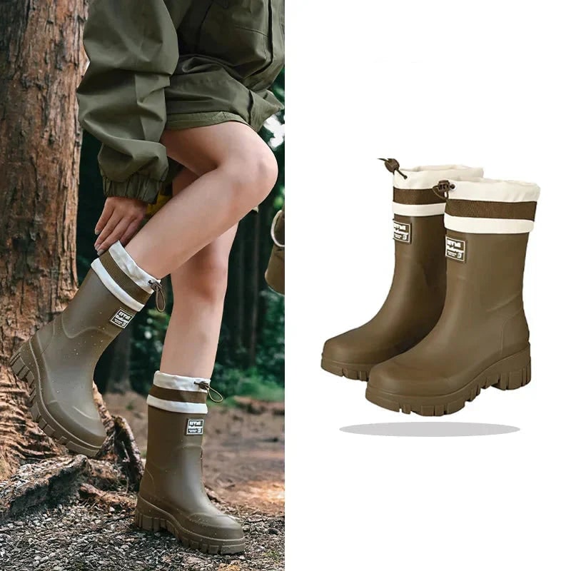 Women's Waterproof Boots with Adjustable Drawstring Collar and Chunky Lug Sole - Image 5