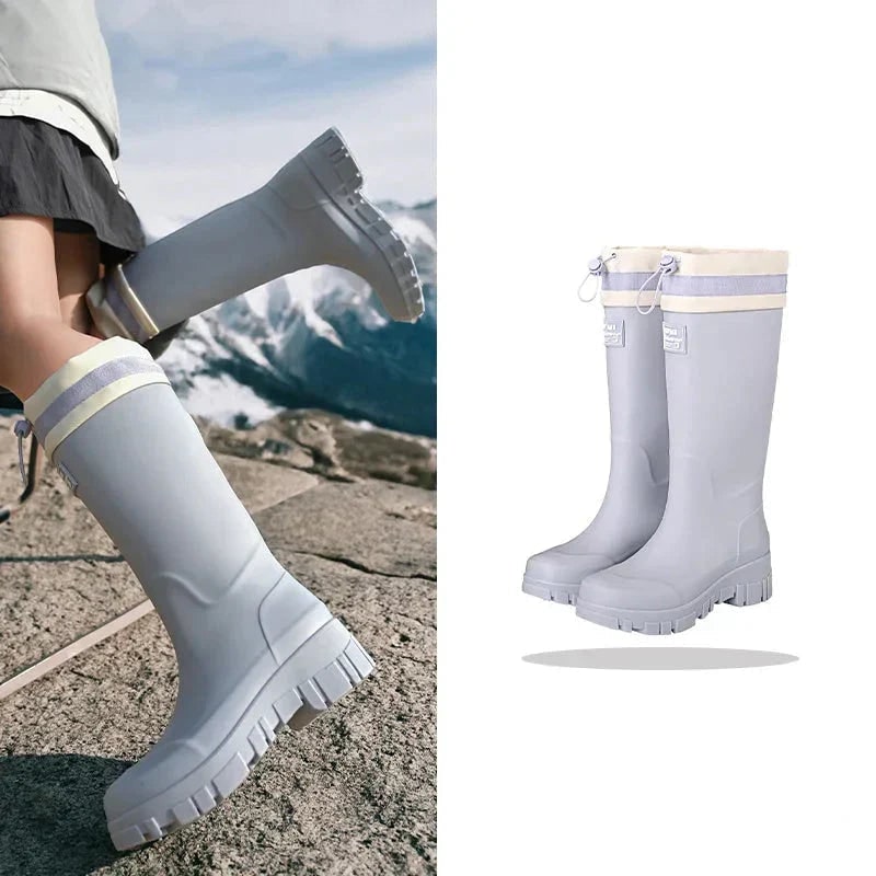 Women's Waterproof Boots with Adjustable Drawstring Collar and Chunky Lug Sole - Image 9